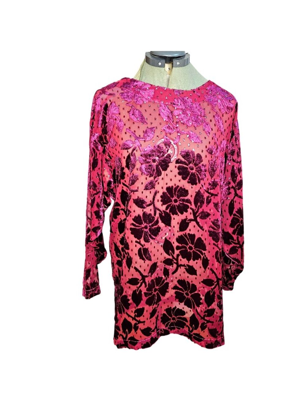 Woman's The Lingerie Collection floral sheer dark pink velvet burnout tunic top